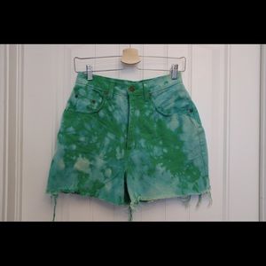 Vintage tie-dyed green denim shorts